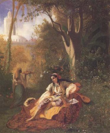 Theodore Frere Algerienne et sa servante dans un jardin huile sur toile (mk32) Norge oil painting art